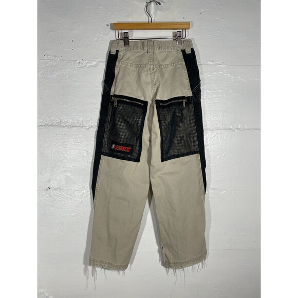 Vintage Y2K Lee Pipes BMX Pants 25x23 Tan Black Patch Logo Mesh Unisex Teen READ - Picture 9 of 16